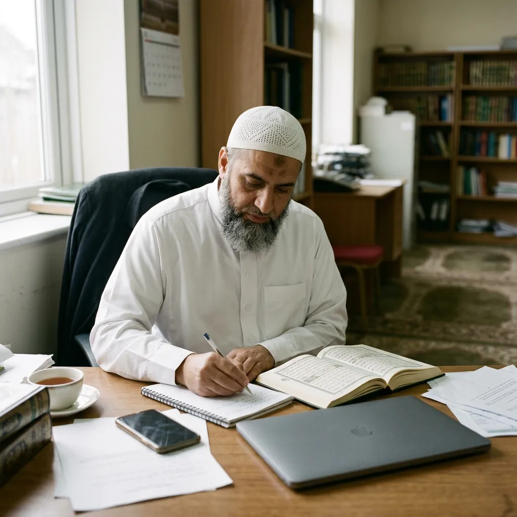 An imam preparing the Friday khutbah